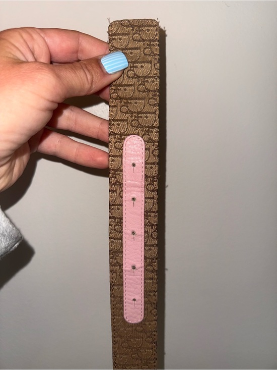 Dior Brown Monogram Logo Canvas Belt with Pink Trim and Silver Buckle main image 10